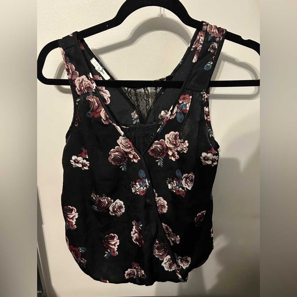 Maurices Black and Pink Sleeveless Wrap Tank Top
